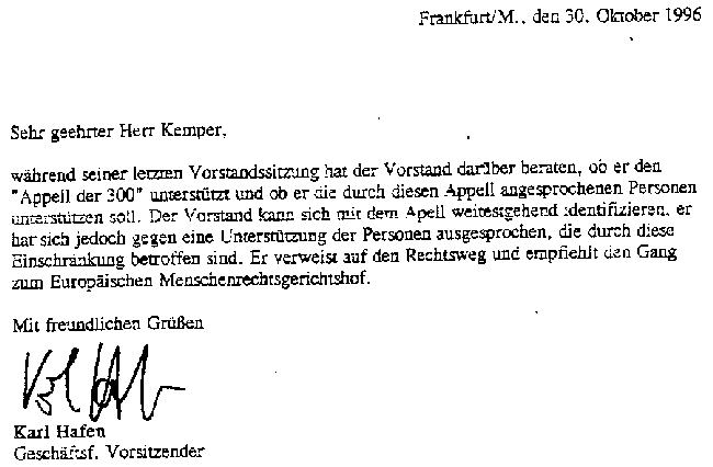 Schreiben IGFM an Kemper